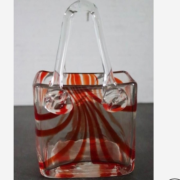 Accents Murano Style Red Swirl Art Glass Purse Vase From The 197s